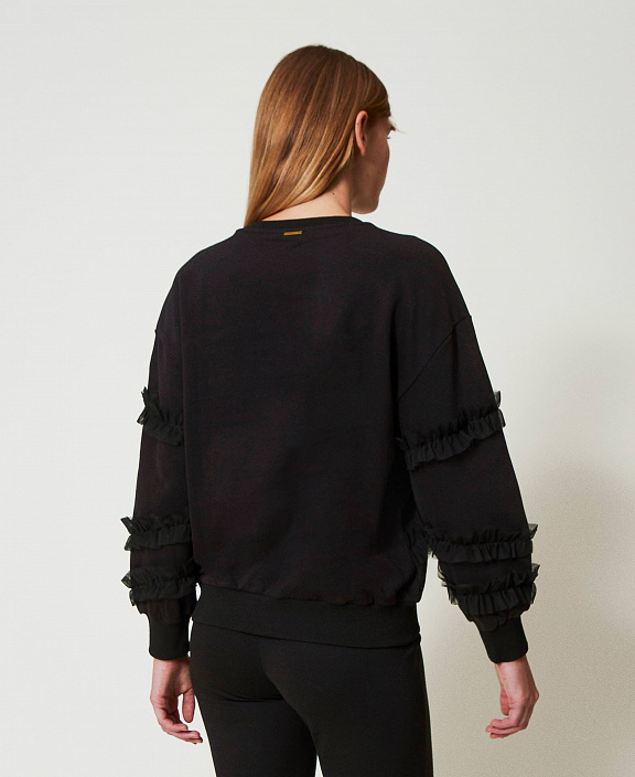 Меланжевая толстовка с рюшами из тюля