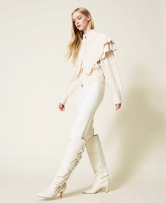 Высокие кожаные сапоги с бахромой