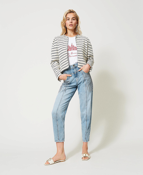 Джинсы с бахромой из шатонов