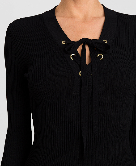 Пуловер с завязками и V-образным вырезом