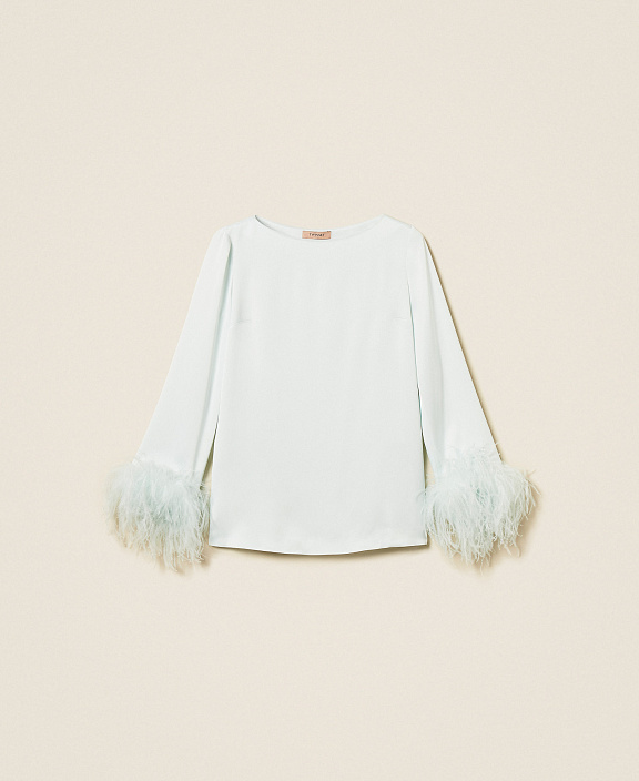 Блуза с декором из перьев на манжетах