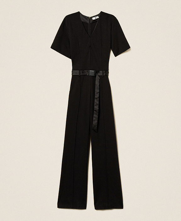 Платье-комбинезон с атласными деталями