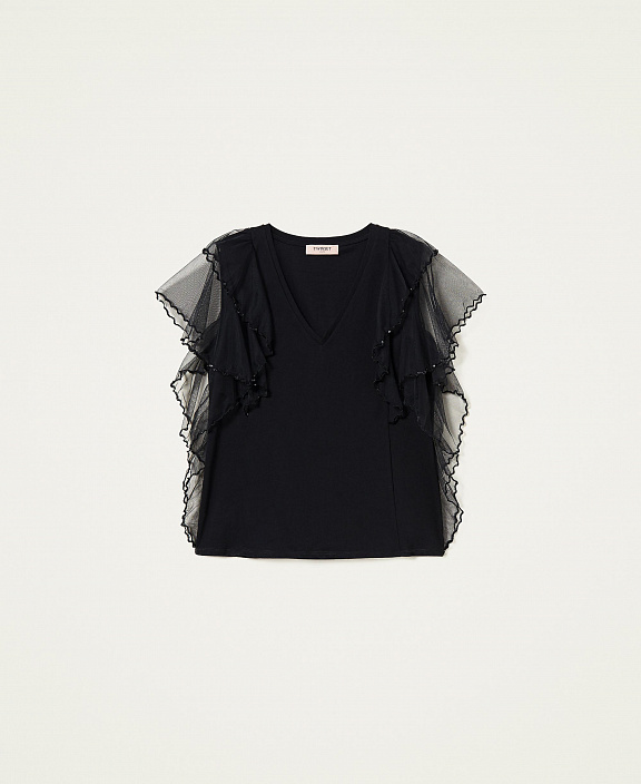 Футболка с рукавами из тюля