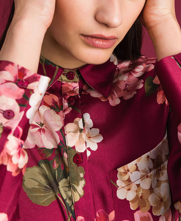 Длинная рубашка с цветочным принтом