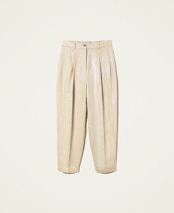 Укороченные брюки из ламинированного льна