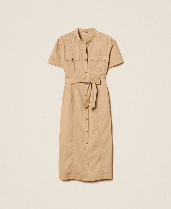 Платье-рубашка из поплина с поясом