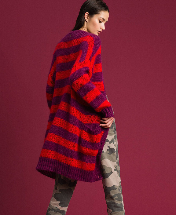 Длинный кардиган из мохера в полоску