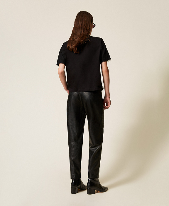 Байкерские брюки с имитацией натуральной кожи