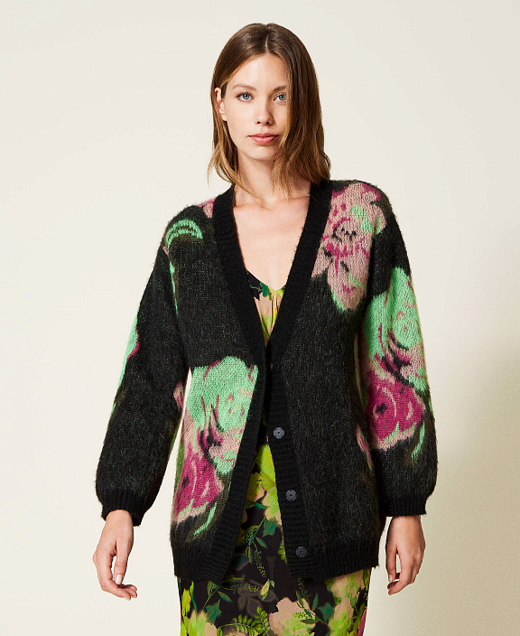 Жаккардовый кардиган из смесового мохера пике