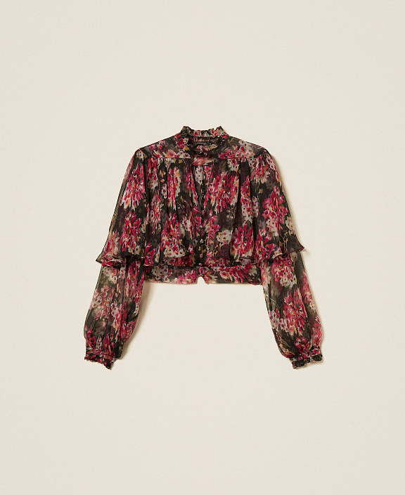 Рубашка из шелкового креп-шифона с цветочным рисунком