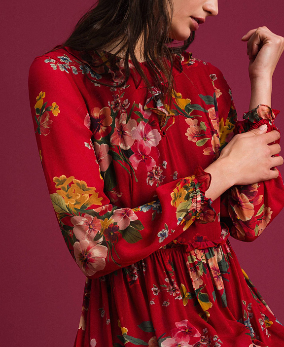 Длинное платье из жоржета с цветочным принтом