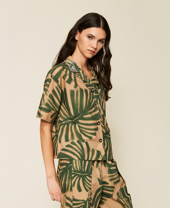 Рубашка из поплина с принтом и вышивкой