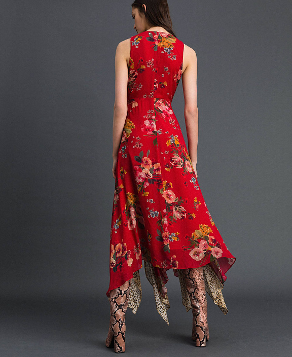 Платье из жоржета с цветочным и животным принтом