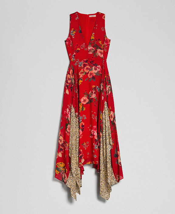 Платье из жоржета с цветочным и животным принтом