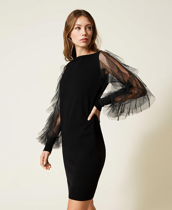 Платье миди с воланом из тюля