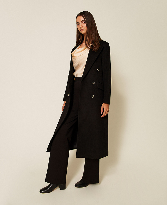 Двубортное пальто из смесовой шерсти