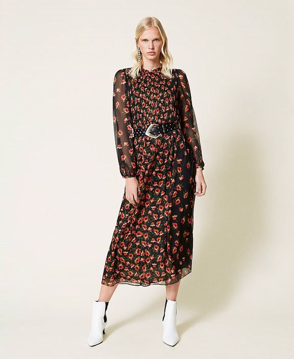 Длинное платье из крепона с цветочным принтом