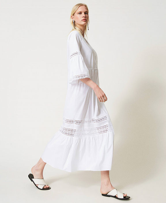 Длинное платье из поплина с кружевом