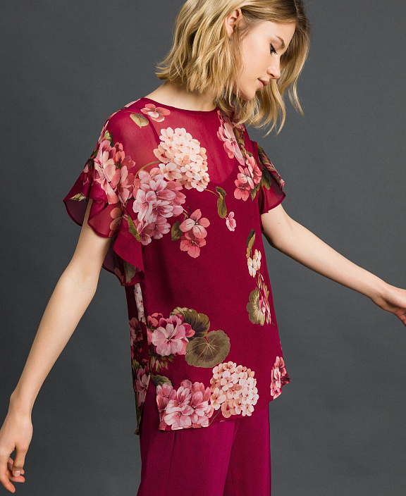 Блуза из крепона с цветочным принтом