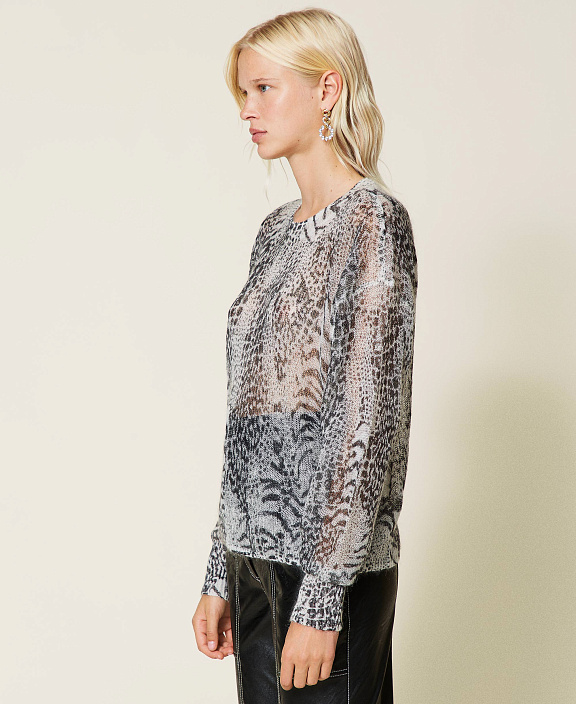 Трикотажный кардиган из смесового мохера с животным принтом