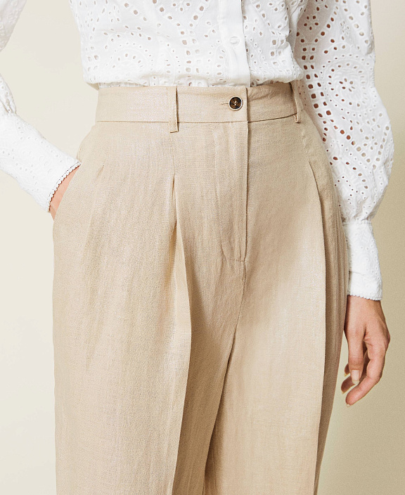 Укороченные брюки из ламинированного льна