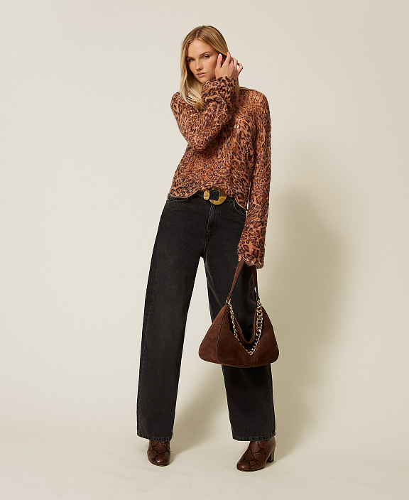 Ажурный джемпер из смесового мохера с животным принтом