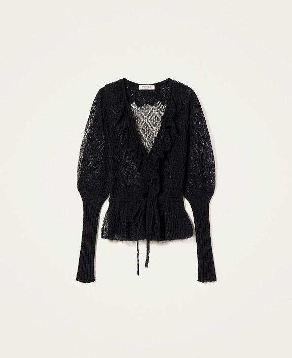 Ажурная трикотажная блуза с оборками