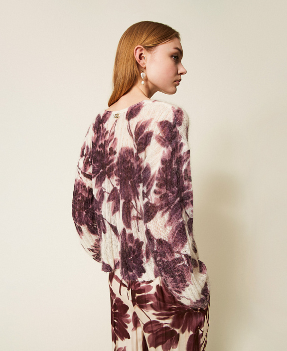 Джемпер из смесового мохера с цветочным принтом