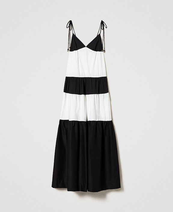 Длинное двухцветное платье с оборками