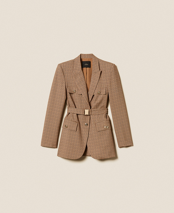 Жакет в виндзорскую клетку с поясом
